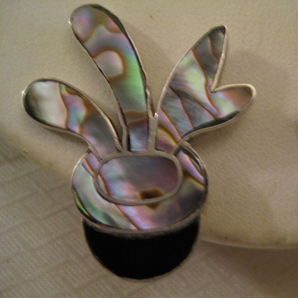 925 STERLING Abalone Mexican Earrings 1980s New - Picture 7 of 8